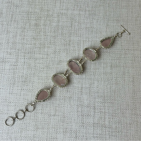 Rose Quartz Silver Bracelet with Toggle Clasp - Picture 4 of 5